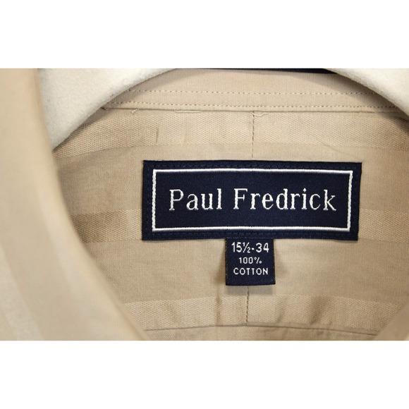 Paul Fredrick Dress Shirt Men 15 1/2 - 34 Imperial 100s Two Ply French Cuff Tan - Picture 6 of 9